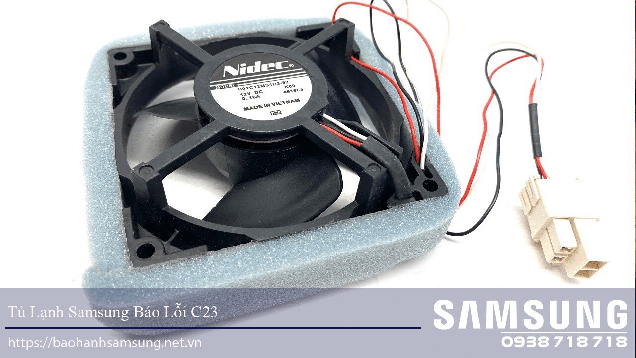 Replacement cooling fan for Samsung refrigerator C23, original part for Samsung fridge repair, compatible with Samsung cooling systems, genuine Samsung spare part for refrigerator troubleshooting.